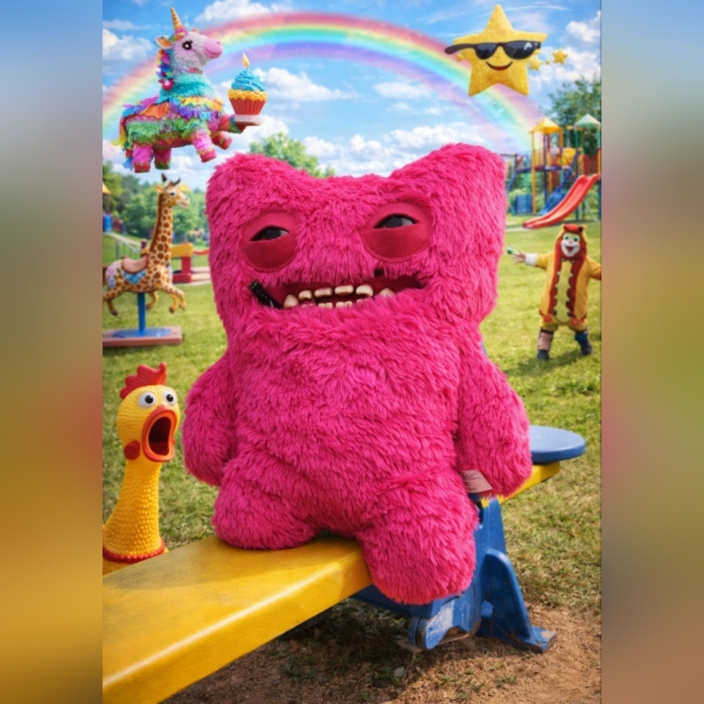 Fuggler Giant Fuzzy Pink Monster Plush Toy " Pizzgig" I named her 😆😆